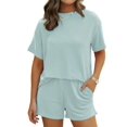 thumbnail image 2 of Short Sets for Women 2 Piece Lounge Set Loose Fit Short Sleeve Tops and Shorts Summer Matching Set Light Blue M, 2 of 8