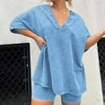 thumbnail image 3 of CILENON 2 Piece Sets for Women Womens Pajamas 2 Piece Outfits Sets Oversized V Neck T Shirts Tops Biker Shorts Set Workout Reversible Tracksuit Summer Outfits Women Summer Outfits (Blue,XL), 3 of 6