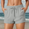 thumbnail image 5 of Women’s Solid Casual Cotton Drawstring Pocket Shorts Comfortable Beach Summer Relaxed Fit Elastic Waist Lightweight Breathable, 5 of 9