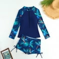 thumbnail image 4 of Hienoo Girls Bathing Suit Long Sleeve Rash Guard Shorts Tropical Swimsuit, Sizes 11-15, 4 of 4