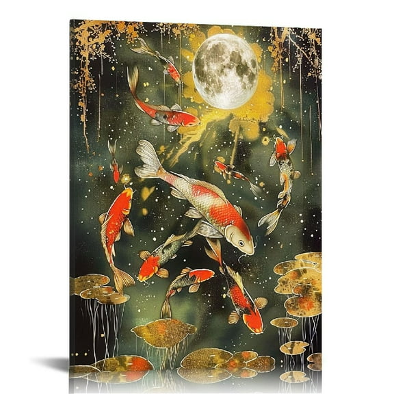 ONETECH  Canvas Wall Art 9 Koi Fish Wall Art Lucky Koi Wall Poster Koi Painting Poster for Room Aesthetic 16x20 in