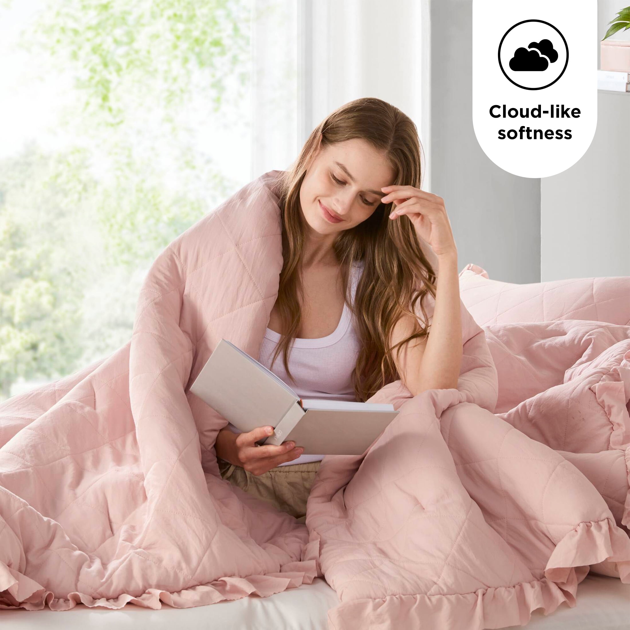 Regency Heights King/Cal King Comforter Set Pink, 3 Pieces Quilted Ruffle Comforters King/Cal King Size, Solid Bedding Comforters Sets, Gift for Women