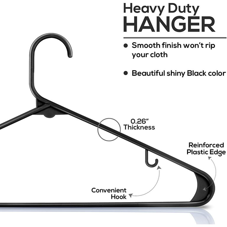 Eco-Friendly Clothing Hangers for Avg. Weight (Max 3lbs) Clothes Made from 100% Recycled Post Industrial Plastic (Black, 20)