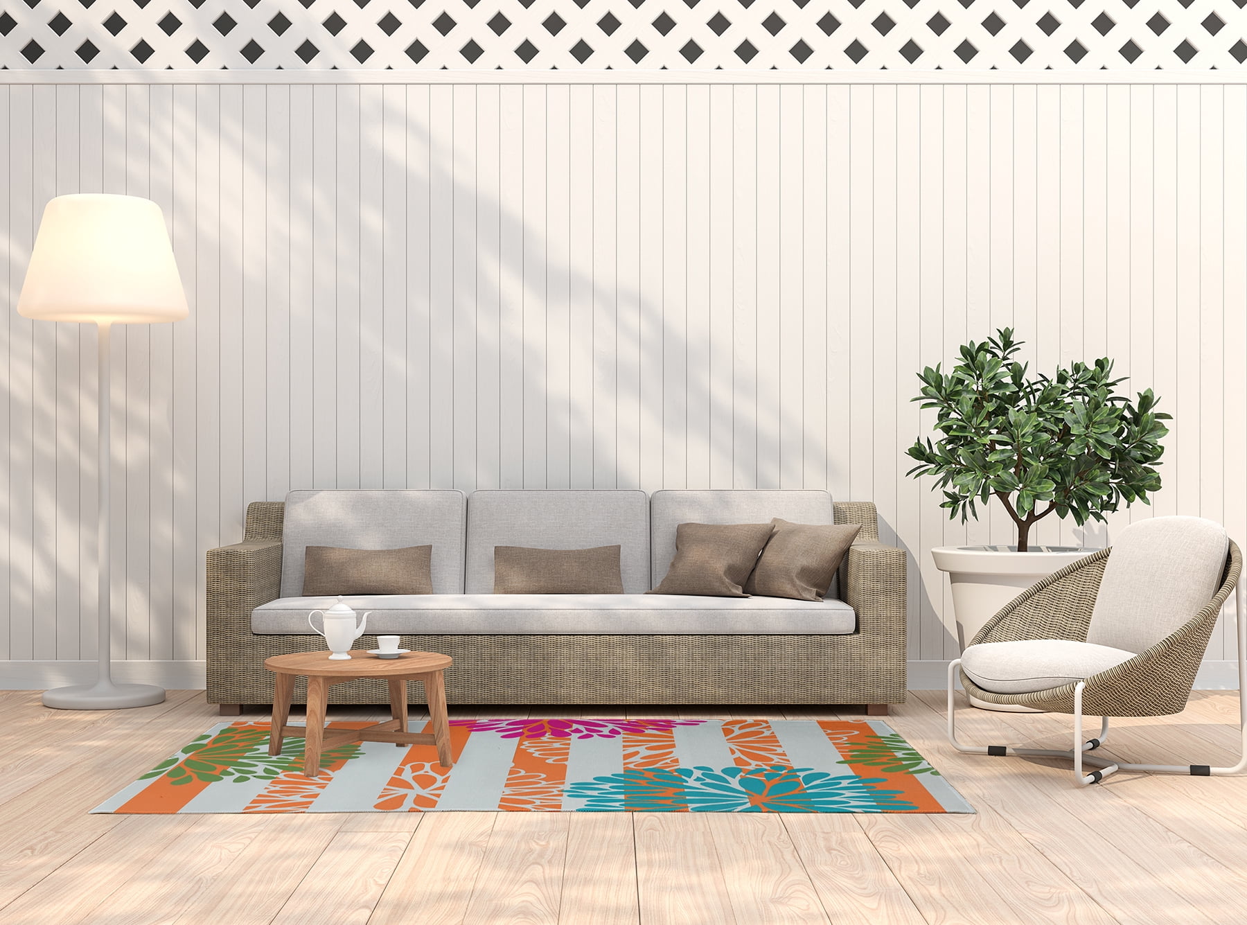 Simply Daisy 5' x 7' Pink Flower Bursts Spring Chenille Indoor/Outdoor Rug