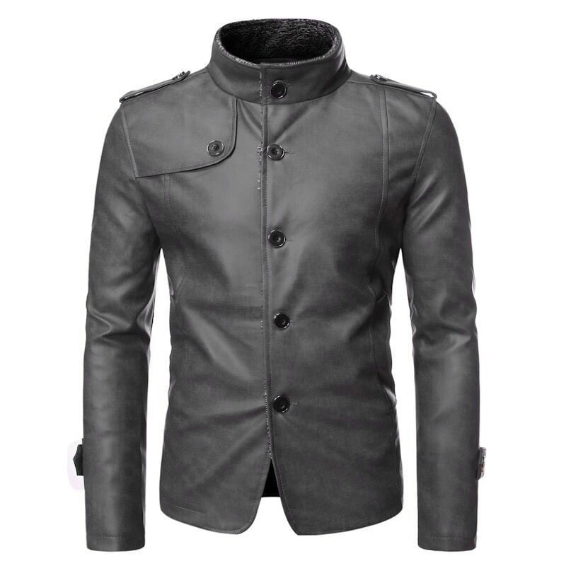 YUTAO Fashion Mens Autumn Winter Casual Pocket Button Thermal Leather Jacket Top Coat
