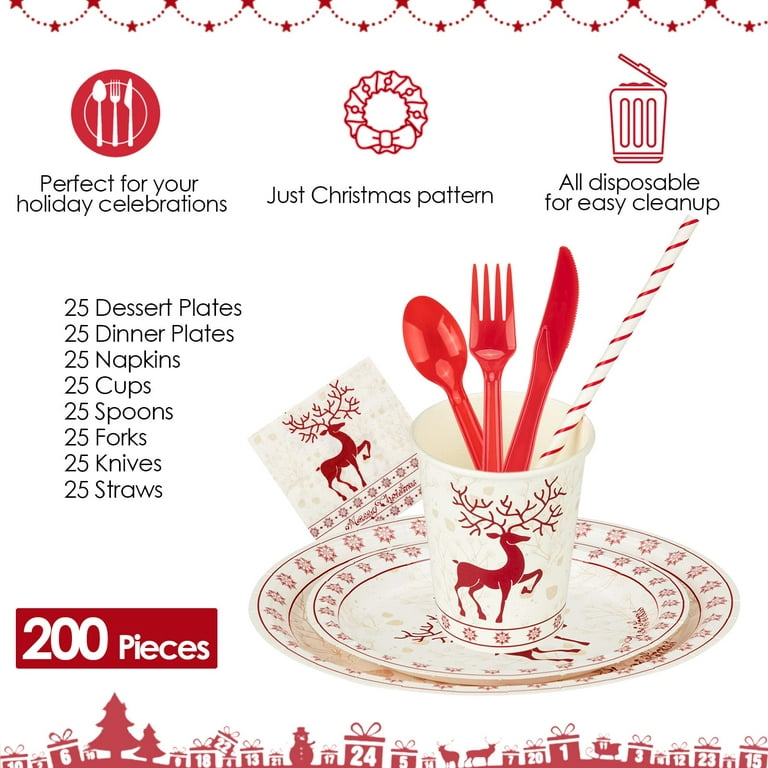 Juiluna 200Pcs Christmas Disposable Party Dinnerware Set, Christmas Snowman Paper  Plates, Christmas Party Supplies Includes Plates, Cups, Christmas  Tableware, Napkins, Serve 25 