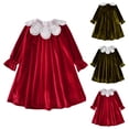 thumbnail image 4 of Odeerbi Niñas Peter Pan Cuello Terciopelo Vestidos Otoño Invierno Vintage Princesa Vestido Niños Color Sólido Dulce Manga Larga Vestido, 4 of 4