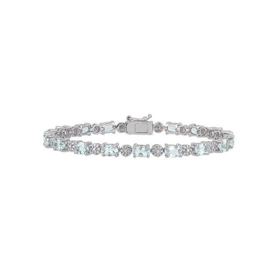 7.00 Carat (Ctw) Light-Aquamarine Bracelet in Sterling Silver with Accent Diamonds for Women
