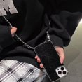 thumbnail image 3 of Compatible with iPhone 13 Pro Max Pleated Crossbody Case Bracelet Chain Wrist Strap Bling Electroplated Sparkly Fashion Bumper Shockproof Protective Cover for Girls Women Black, 3 of 6