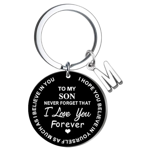 Llaveros para mujer, llavero de billetera, llavero de auto, llavero DIY para mi hijo, llavero de acero inoxidable negro con apellido de 26 letras, 2,5 cm, decoraciones de moda
