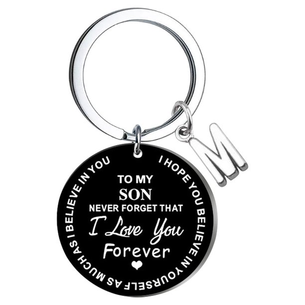 Llaveros para mujer, llavero de billetera, llavero de auto, llavero DIY para mi hijo, llavero de acero inoxidable negro con apellido de 26 letras, 2,5 cm, decoraciones de moda