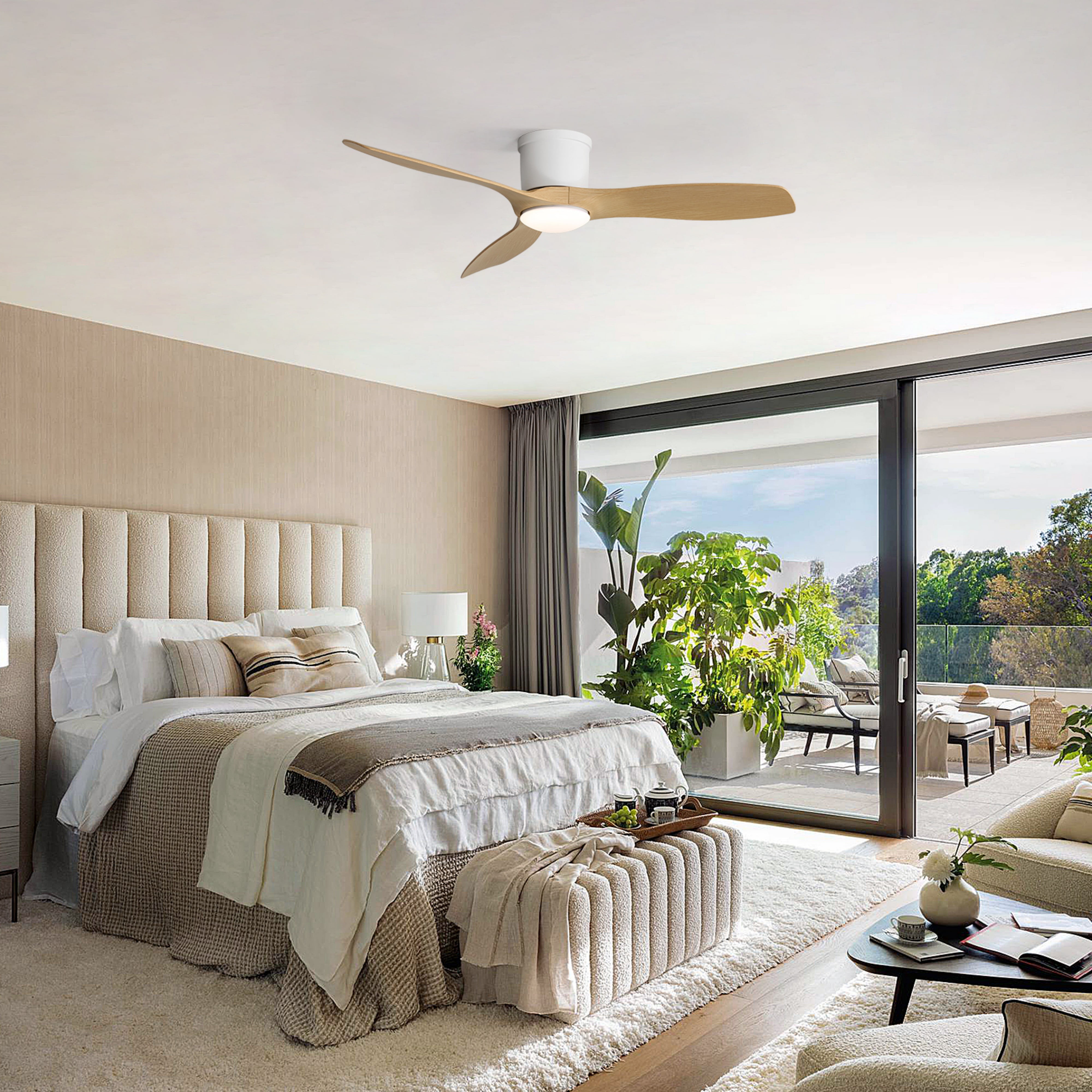 Sofucor Ceiling Fan 52-Inch Flush Mount Ceiling Fan with Integrated LED Light and Remote Control,Smart Ceiling Fan