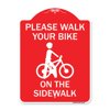 SignMission A-DES-RW-1824-23338 18 x 24 in. Designer Series Sign - Pavement Stencil Please Walk Your Bike on the Sidewalk, Red & White