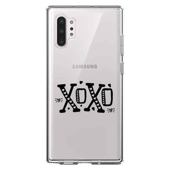 DistinctInk Clear Shockproof Hybrid Case for Galaxy Note 10 PLUS (6.8" Screen) - TPU Bumper Acrylic Back Tempered Glass Screen Protector - XOXO Black Hearts Valentine