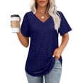 thumbnail image 2 of OSOLU Solid Color Women T-Shirt Tee Tops V-Neck Short Sleeve Casual Tops Loose Fit Basic Tees With Curved Hem Trendy Dailywear, 2 of 5
