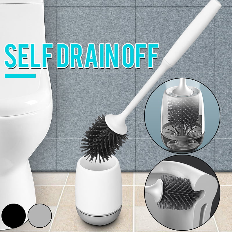 Toilet Brush& Holder WC Bathroom Set Silicone Bristle Cleaner Bowl TPR Brush Kit 