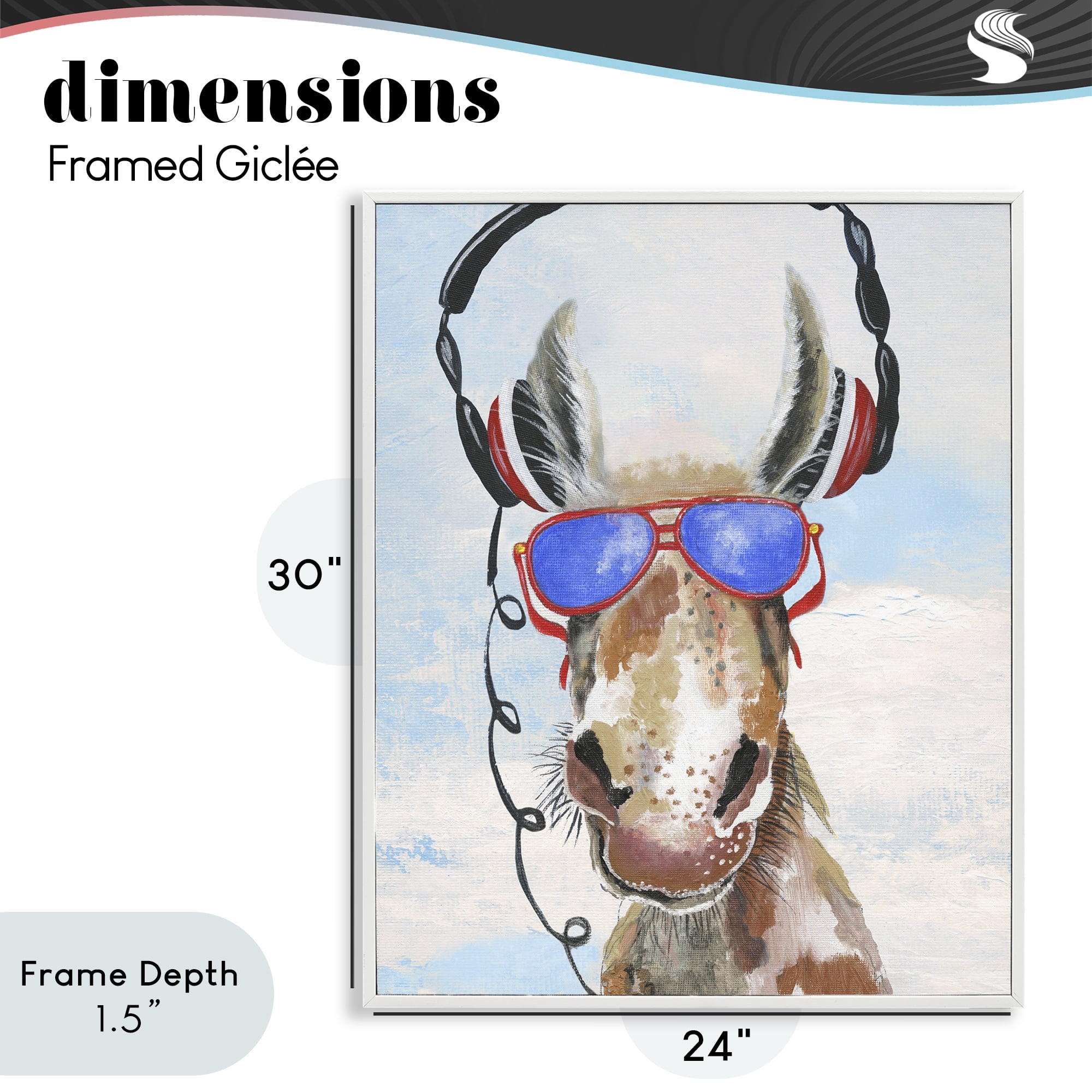 Stupell Industries Donkey Wearing Headphones White Framed Giclee Art, design by Janet Tava