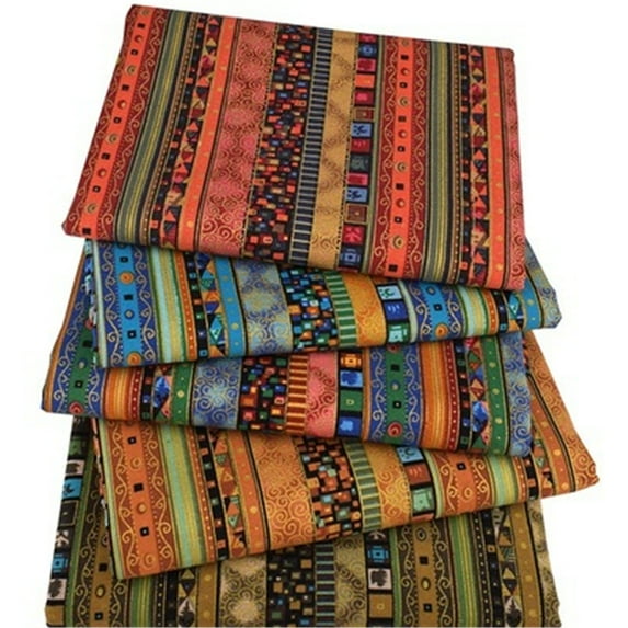 5 Pcs/set Colored Printing Fabrics Ethnic Style Pattern Striped Bronzing Handmade Patchwork Set Soft Breathable Diy Printed Cloth