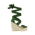 thumbnail image 3 of BLISSFUL STEP Women's Shoes Faux Suede Platform Wedge Heel Lace Up Open Toe Sandals  Green 7.5, 3 of 8