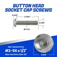 thumbnail image 4 of Fastenere Button Head Socket Cap Screws - 2-56 x 1/2" (100 Pack) Stainless Steel 18-8, Full Thread, Bright Plain Finish, Corrosion-Resistant, Machine Thread, Easy to Install w/ Allen Socket Drive, 4 of 7