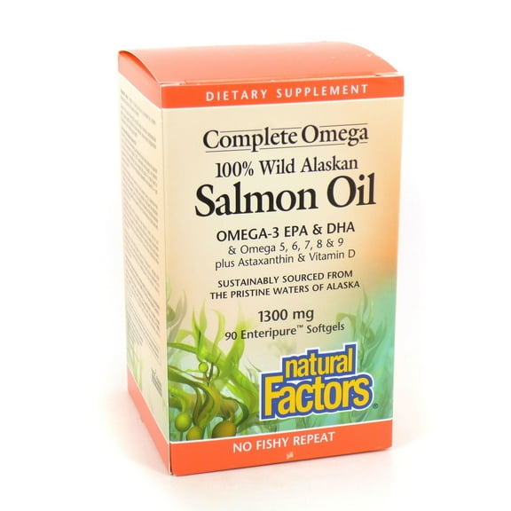 Natural Factors Wild Alaskan Salmon Oil Provides Omega-3, EPA, DHA & Vitamin D, Supports Brain & Heart Health, 90 Softgels