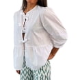 thumbnail image 3 of Hibeli Women's Striped Bow Ties Puff Short Sleeves Blouse, 3 of 6