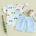 thumbnail image 2 of Bagilaanoe 2pcs Toddler Baby Boy Shorts Set Short Sleeve Print T Shirt Tops + Shorts 3M 6M 12M 18M 24M 3T Kids Casual Summer Clothes, 2 of 8