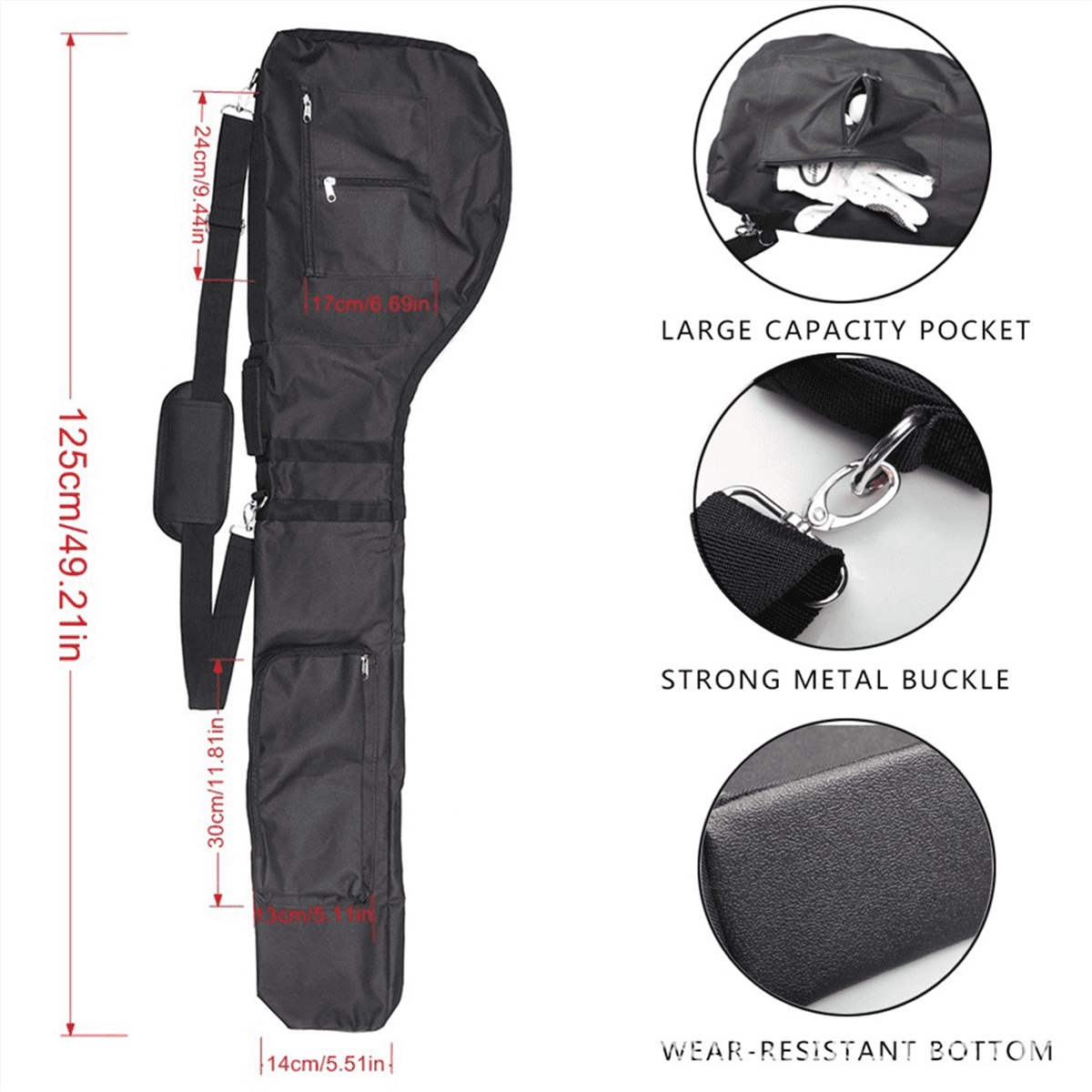 Small Golf Bags, Golf Bag, Sun Day Golf Carry Bag Foldable for Driving Range, Practice Clubs Black