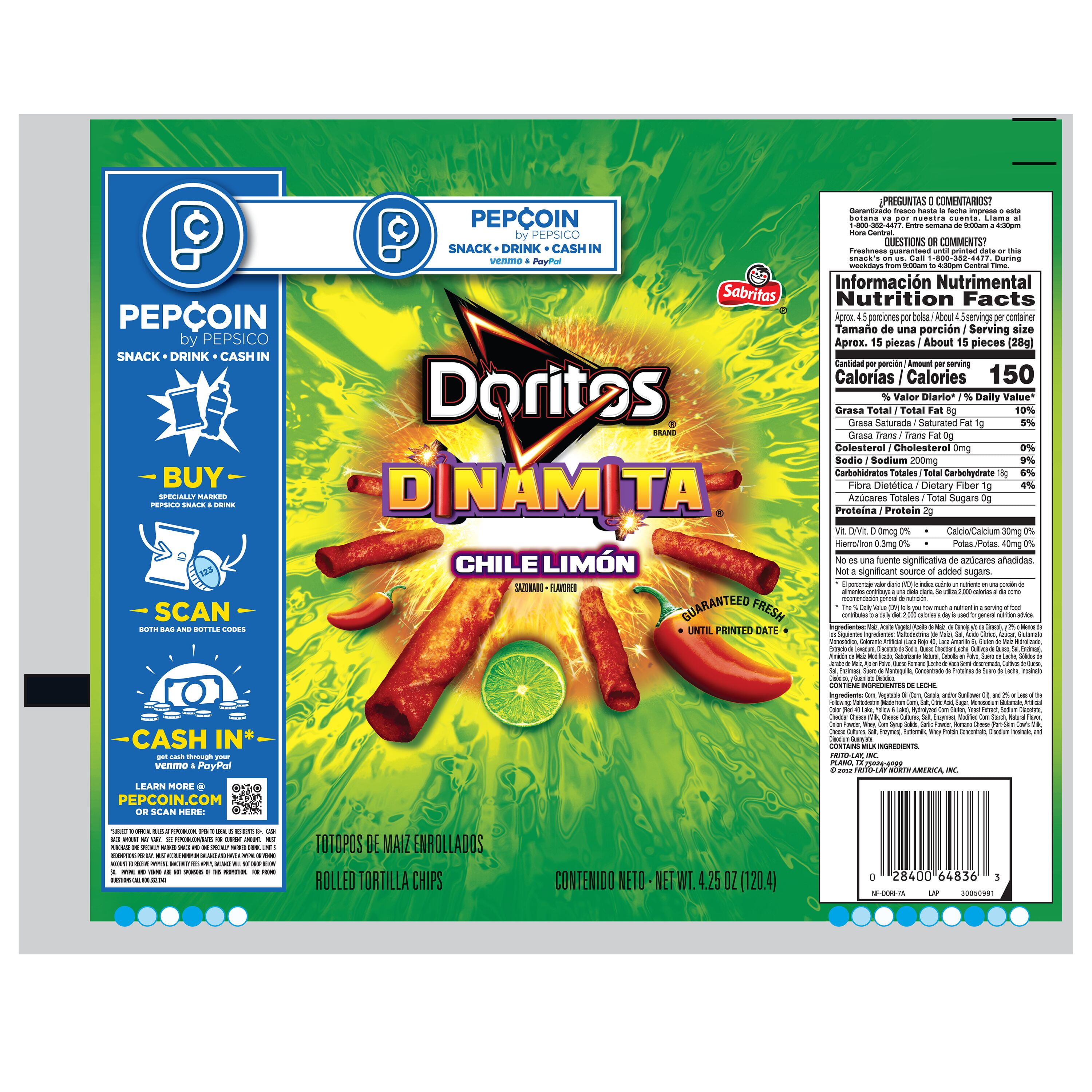 Doritos Dinamita Chile Limon Flavored Tortilla Chips, 4.25 oz
