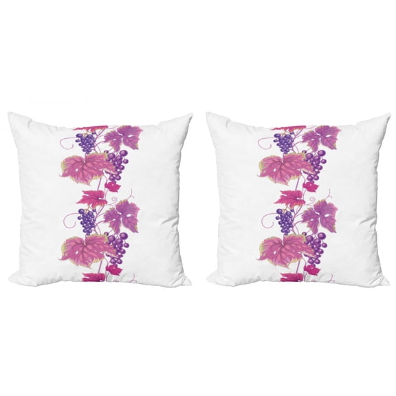 Ambesonne Nature Throw Pillow Cover 2 Pack, Vibrant Leaf and Plant, 16", Fuchsia Purple