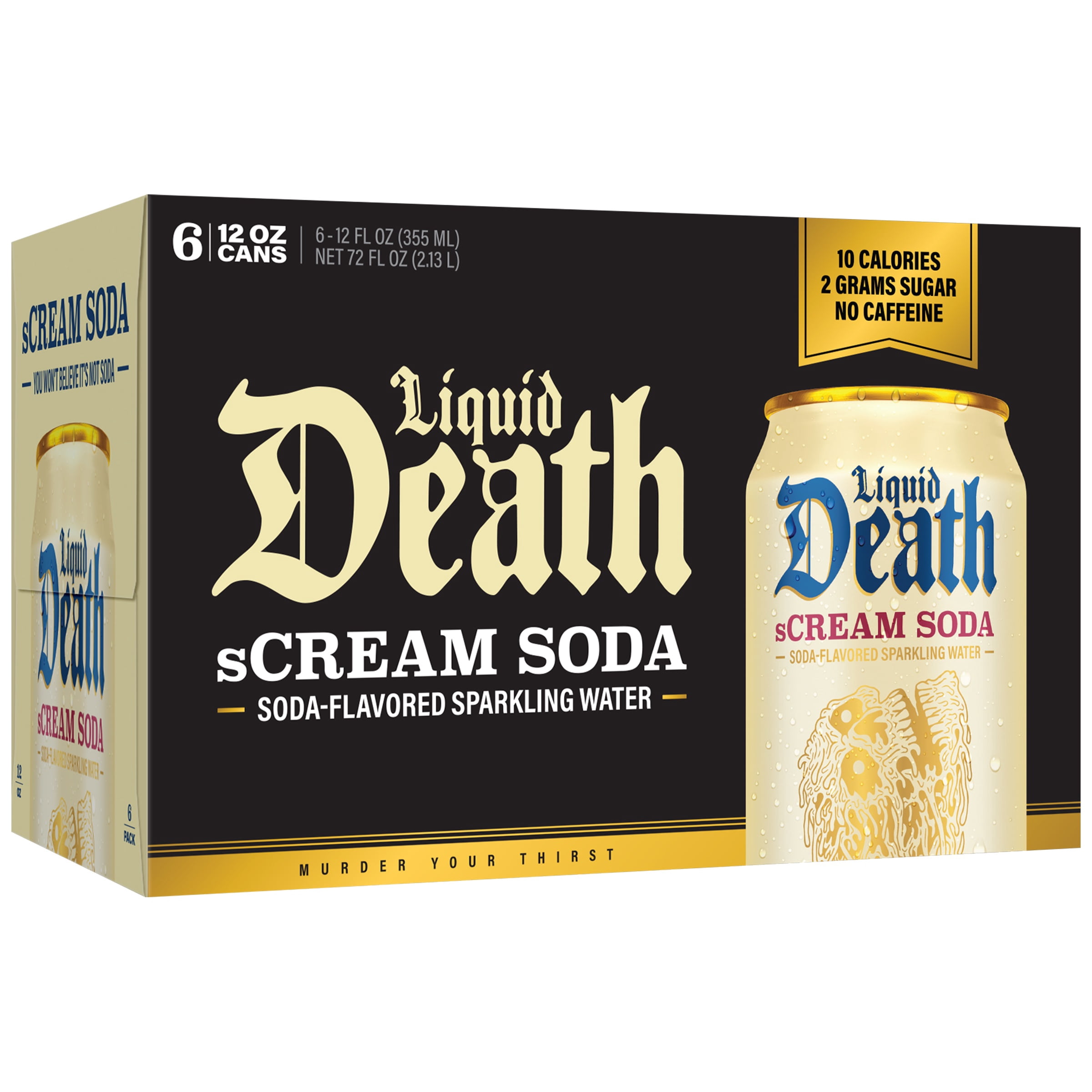Liquid Death, s'CREAM Soda, Soda Flavored Sparkling Water, 6-Pack (12oz Cans), Low Sugar, Huge Flavor & No Artificial Sweeteners