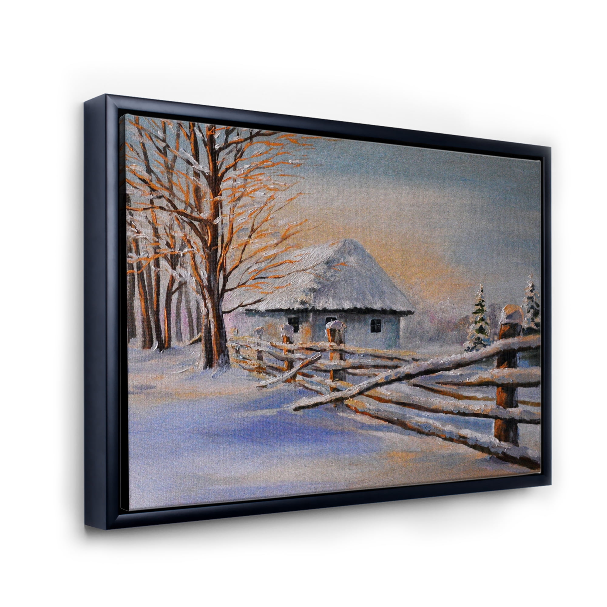 Designart 'Traditional Cottage Covered With Snow In Winter II' Traditional Framed Canvas Wall Art Print