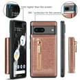 thumbnail image 2 of Nalacover Wallet Case for Google Pixel 7A, 2 in 1 Design Zipper Pocket Luxury Shining PU Leather Cover with Card Slots Holder Magnetic Kickstand Shockproof Anti-Scratch Case,Rosegold, 2 of 11
