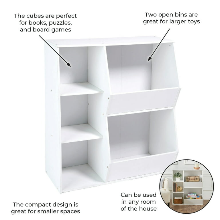 Badger Basket 5-Bin Wooden Storage Cubby With Feet & Top Shelf - Kids Toy & Book Organizer, White