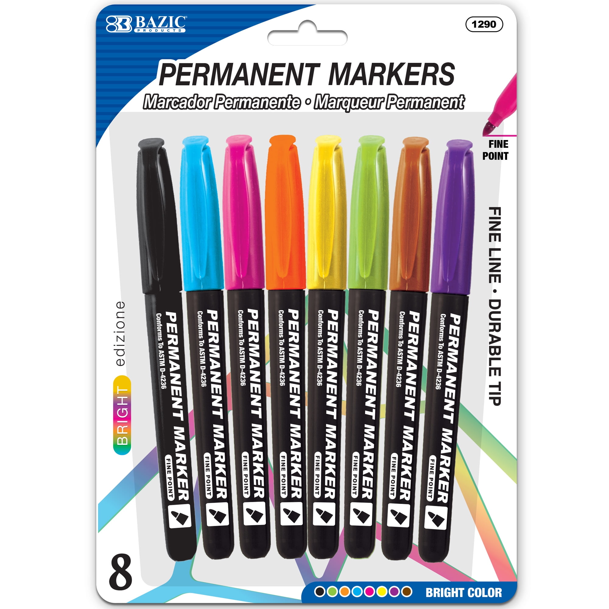 BAZIC Permanent Marker Fine Tip Assorted Color Markers, Coloring