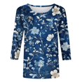 thumbnail image 3 of HLKJKLS Long Sleeve Shirts For Women 3/4 Sleeve Spring Print Round Neck Loose T Shirt Fashion Polyester Spandex Casual Blue S-3Xl, 3 of 7