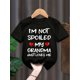 thumbnail image 2 of MILKYSHIP Boys' Casual Crew Neck Polyester T-Shirt with 'I'm Not Spoiled, My Grandma Just Loves Me' Print, Regular Fit Knit Fabric Top with Applique, Slight Stretch Alphabet Pattern Tee for Children, 2 of 7