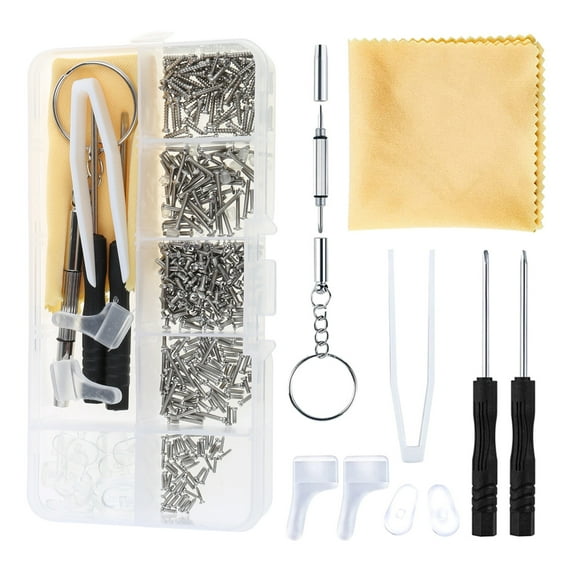 Eyeglass Repair Kits Glasses Repair Tool with Glasses Screws, Silicone Nose Pad, Tool Eye Glasses Repairing Set