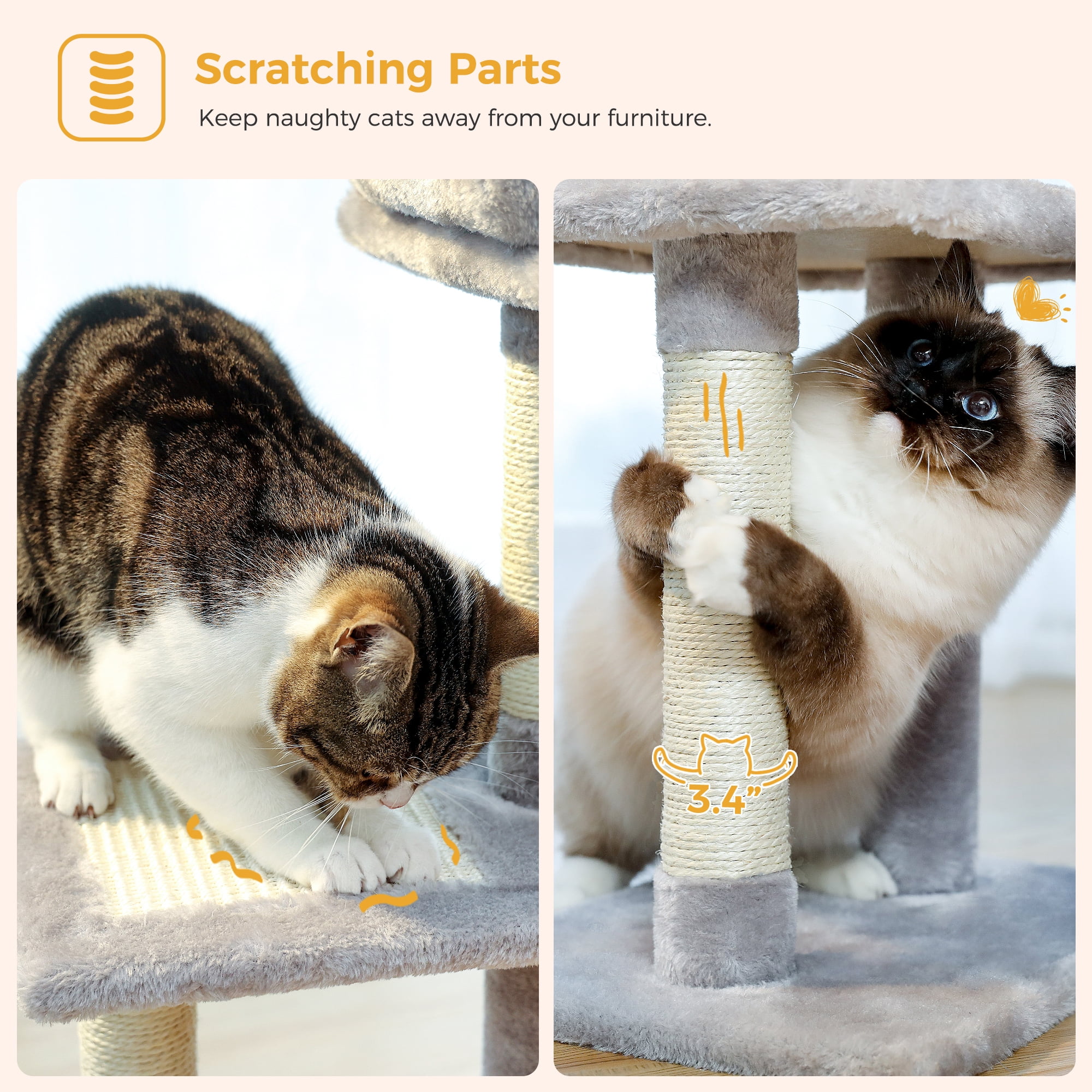 PAWZ Road 28" Small Cat Tree Tower Cat Condo with Perch Cat Scratching Post for Indoor Cats, Gray