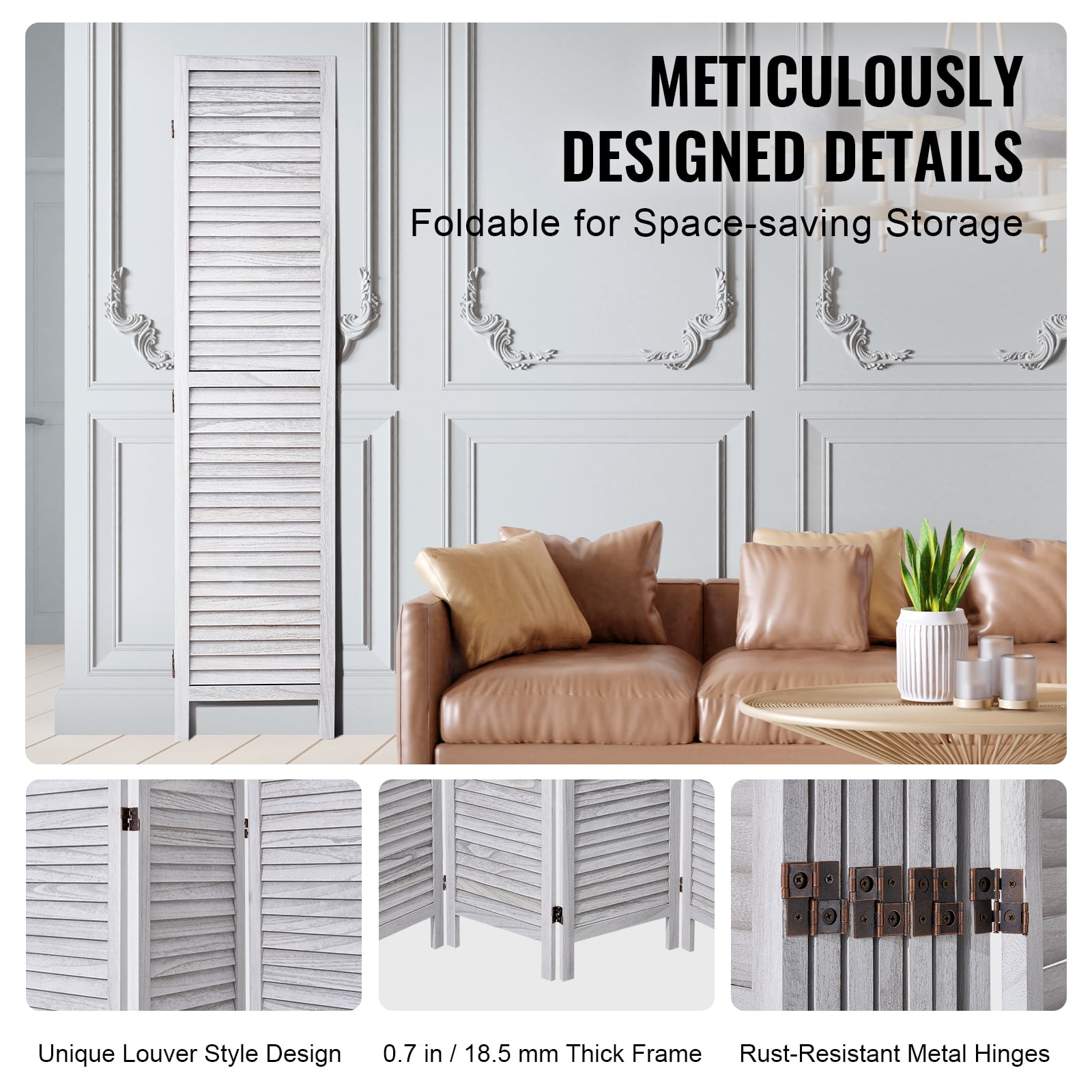 KFFKFF Wooden Partition, 8-Panel Folding Privacy Barrier, 66.9 Inches High Indoor Slatted Wood Divider, Movable Decorative Screen, Suitable for Home, Office, Dining Area & Sleeping Quarters