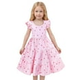 thumbnail image 2 of Baby Girl Dress Kids Toddler Girls Summer Floral Print A Line Flutter Sleeves Stylish Casual Dress Toddler Dresses Pink 6 Years-7 Years, 2 of 5