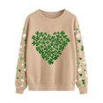 thumbnail image 3 of Felirenzacia St. Patrick Women’s Raglan Sweatshirt Shamrock Print Long Sleeve Pullover Tops Casual Holiday Shirt, Khaki,2XL, 3 of 5