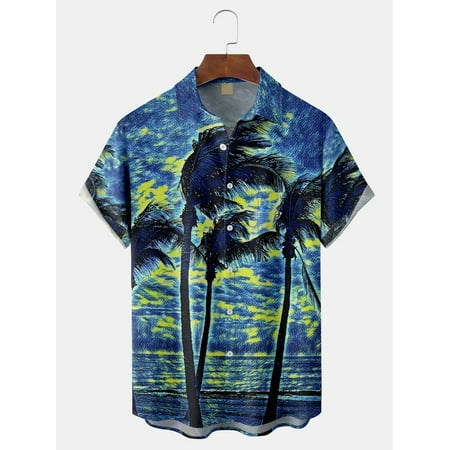 

MLFU Big Men s Beach Coconut Palm Tree Casual Holiday Shirt Classic Print Tee Shirts Front-Pocket Clothing Size 100-170/XXS-8XL