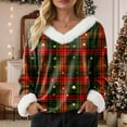 thumbnail image 5 of zaveiop Women's Faux Fur Trim V Neck Christmas Sweatshirts Dressy Casual Pullover Patchwork Graphic Tops Long Sleeve Xmas Blouse (Z-Brick Red, 5XL), 5 of 8