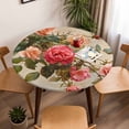 thumbnail image 5 of Pink Rose Elastic Fitted Round Table Cover Retro Flowers Waterproof Outdoor Tablecloth for Holiday Party, Picnic, Patio & Dining Fits Tables Up to 36"-44", 5 of 8