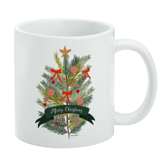 Merry Christmas Decorated Pine Tree White Mug