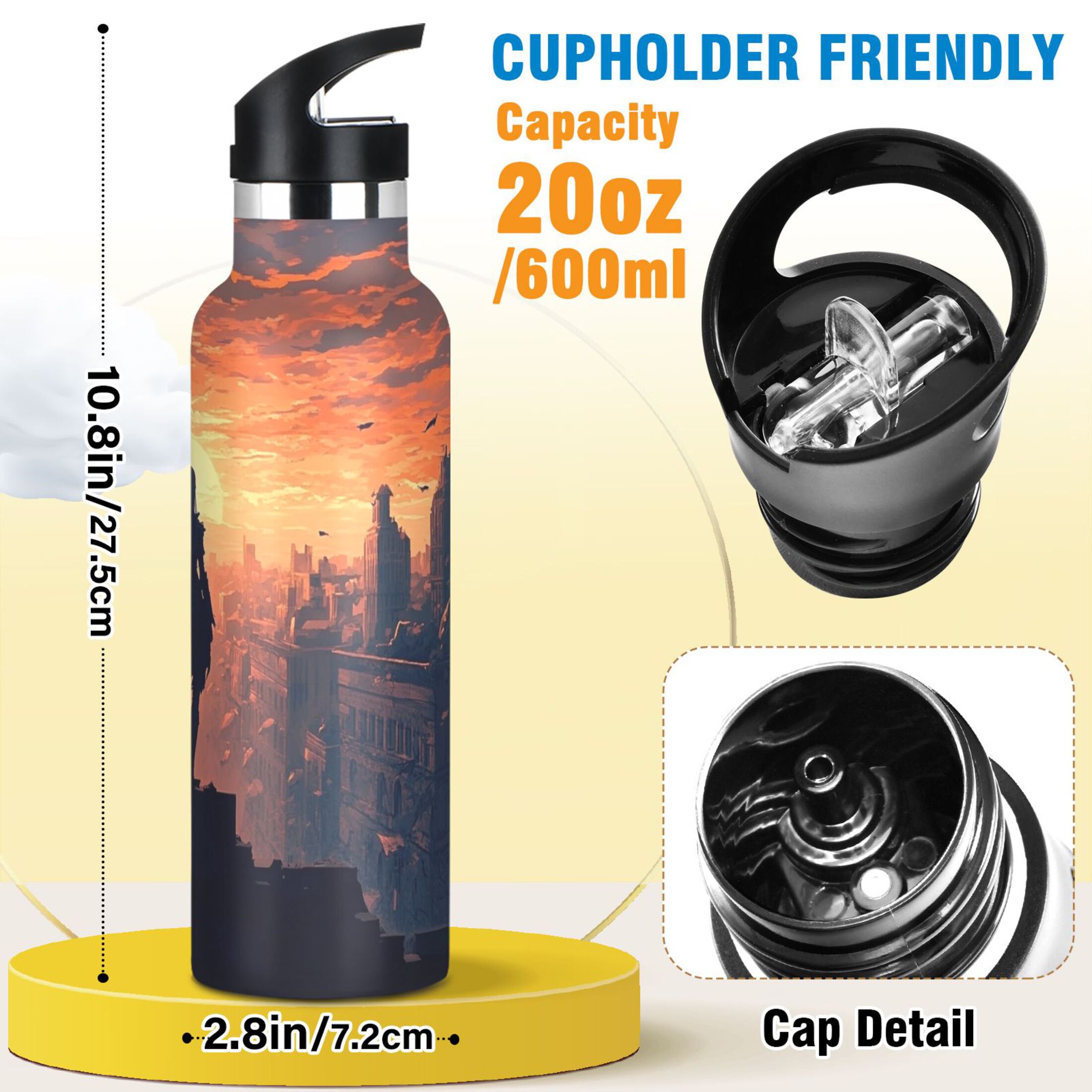 Kids Insulated Stainless Steel Sports Water Bottle 600ml (20oz) Elven Woman