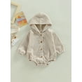 thumbnail image 2 of Seyurigaoka Infant Baby Girls Boys Romper Tops Solid Color Hooded Button-Down Long Sleeve Jumpsuits Autumn Winter Casual Bodysuits, 2 of 9