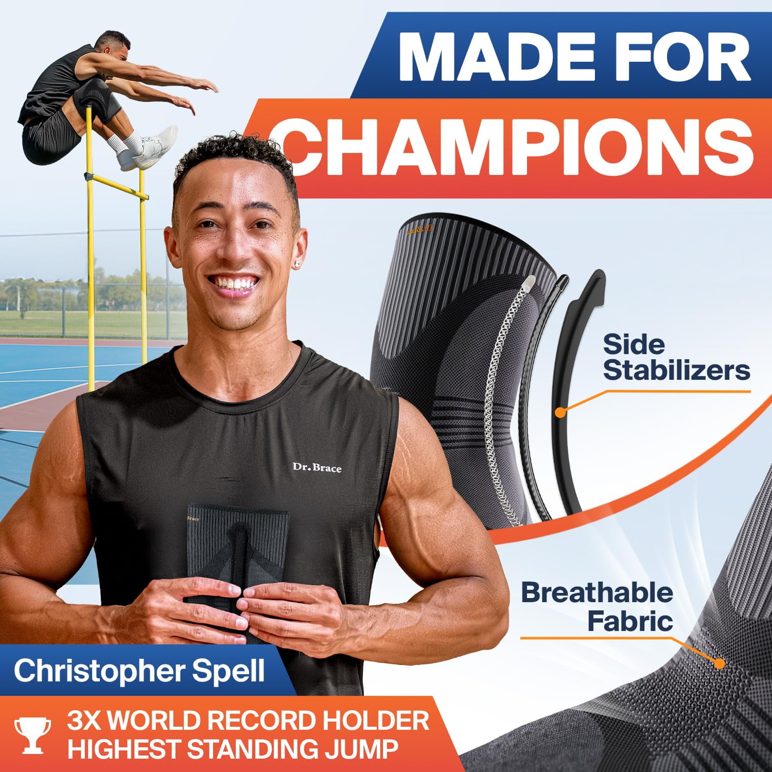 DR. BRACE ELITE Knee Brace with Size Stabilizer (2 Pack) Knee Brace for Women & Men, Workout, Sports, Daily Knee Compression Sleeve for Maximum Knee Pain Support & Fast Recovery (Pluto, Large)