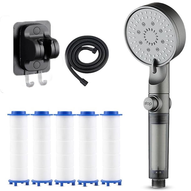 Herramientas y mejoras para el hogar Cabezal de ducha con filtro de alta presión de 5 modos Cabezal de ducha con filtro con lavado de potencia incorporado de mano para agua dura una boquilla